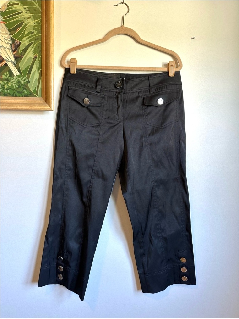 Cache Vintage Wide Leg Capri Pants Womens 10 Black